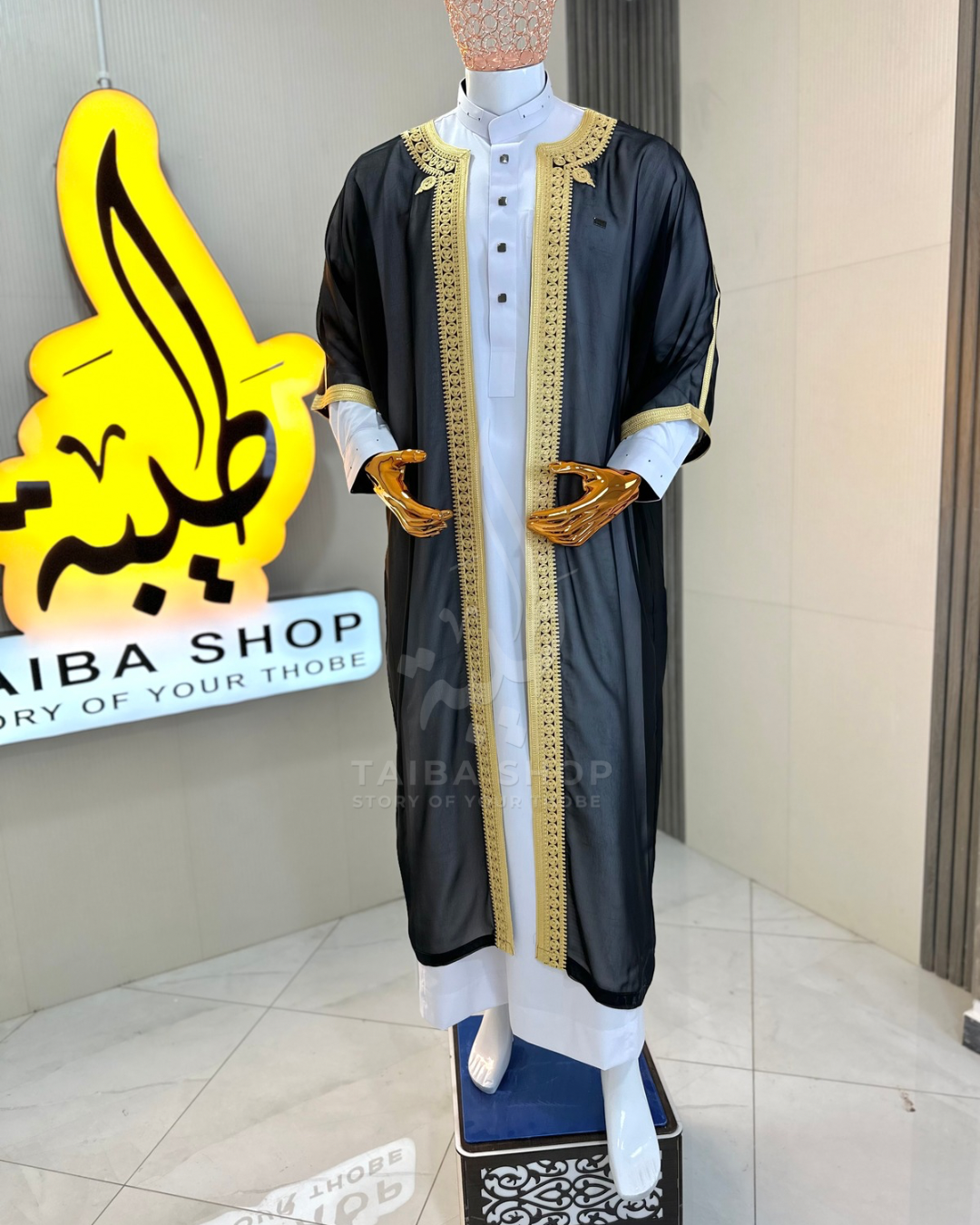 ENSEMBLE QATARI+RIDAA Noir | طقم مناسبات قميص+رداء