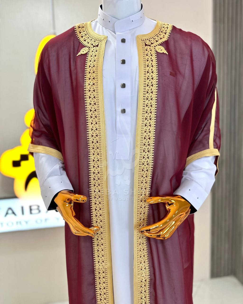 ENSEMBLE QATARI+RIDAA Grenat | طقم مناسبات قميص+رداء