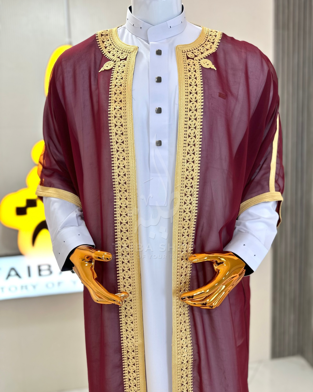 ENSEMBLE QATARI+RIDAA Grenat | طقم مناسبات قميص+رداء