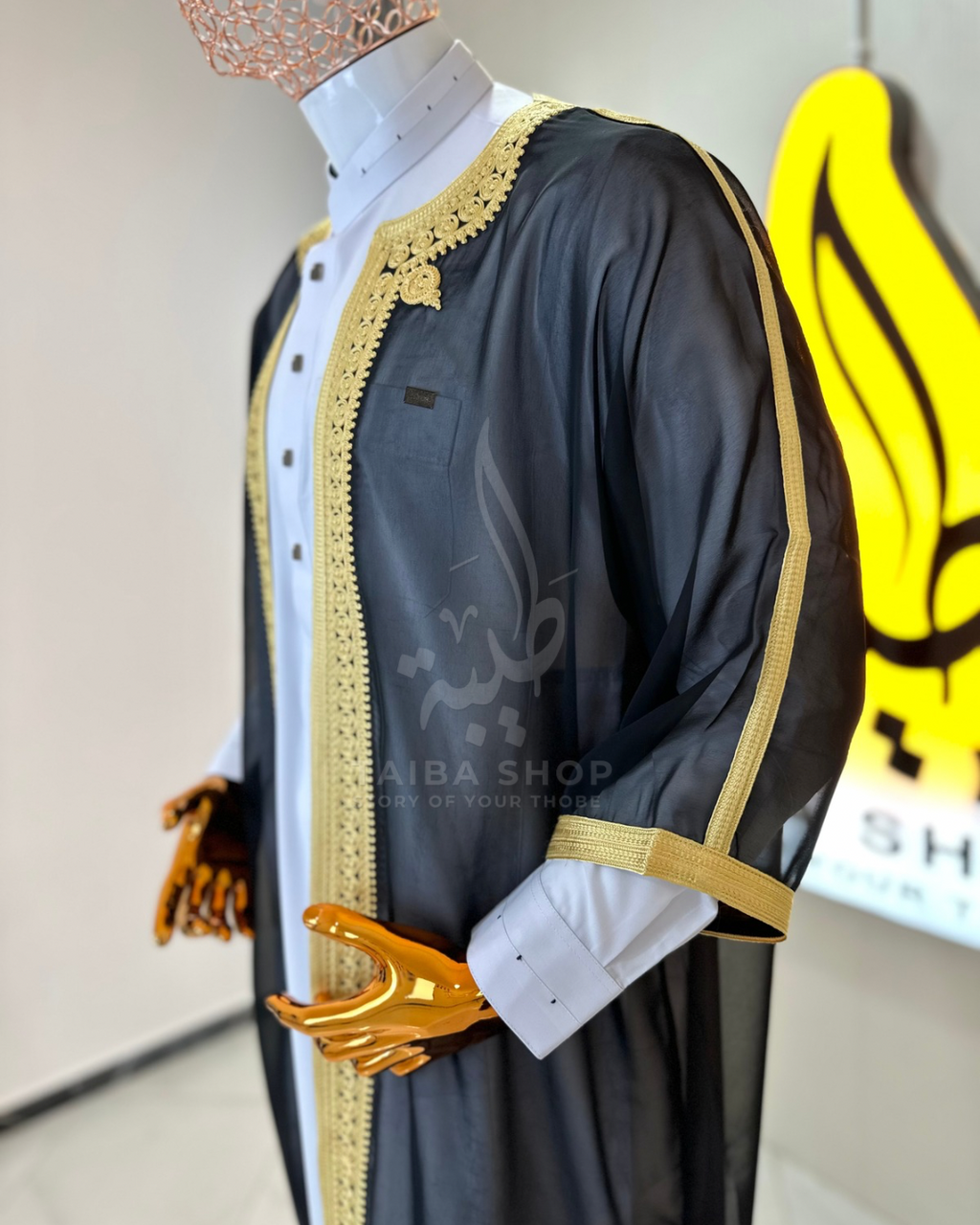 ENSEMBLE QATARI+RIDAA Noir | طقم مناسبات قميص+رداء