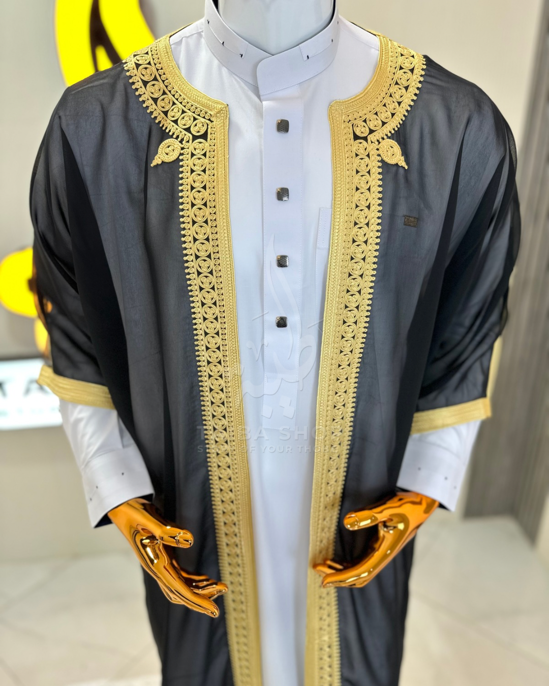 ENSEMBLE QATARI+RIDAA Noir | طقم مناسبات قميص+رداء