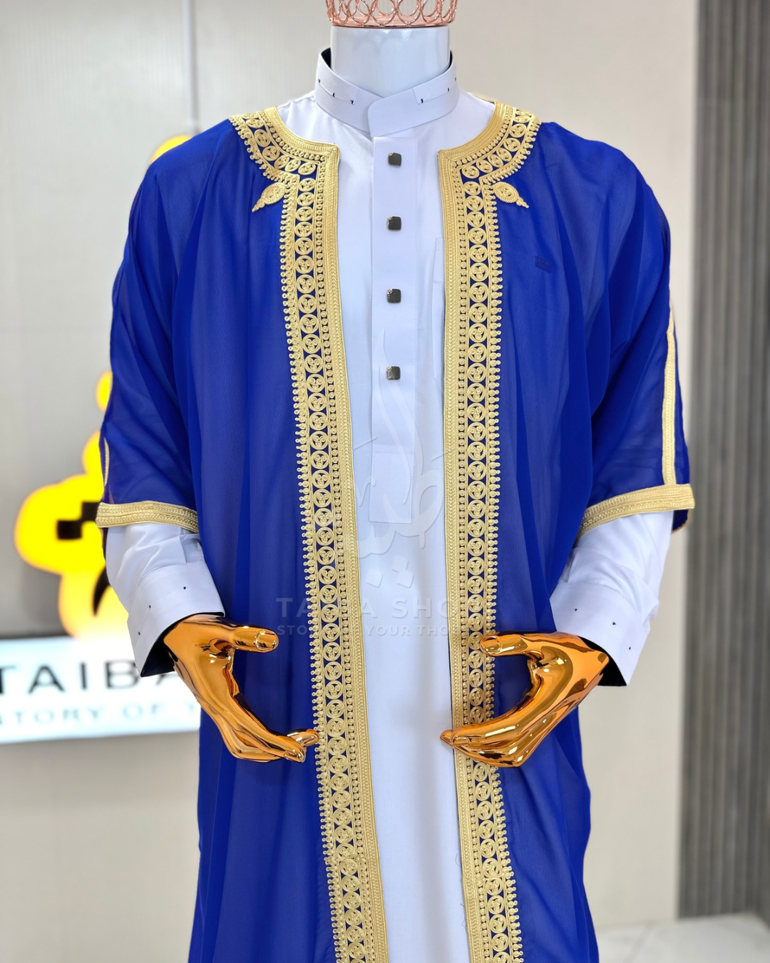 ENSEMBLE QATARI+RIDAA Bleu | طقم مناسبات قميص+رداء