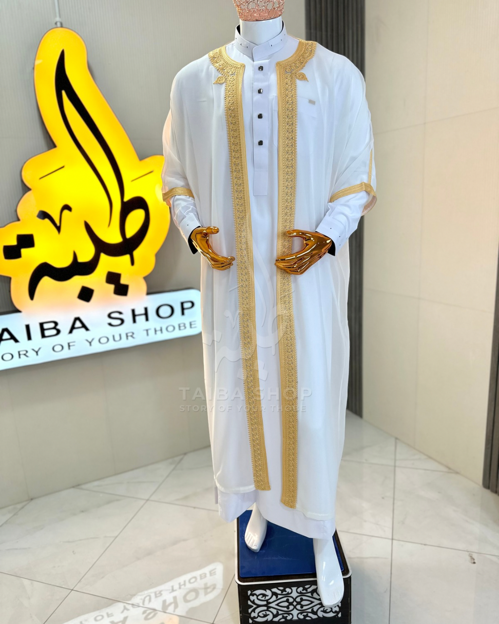 ENSEMBLE QATARI+RIDAA Blanc | طقم مناسبات قميص+رداء