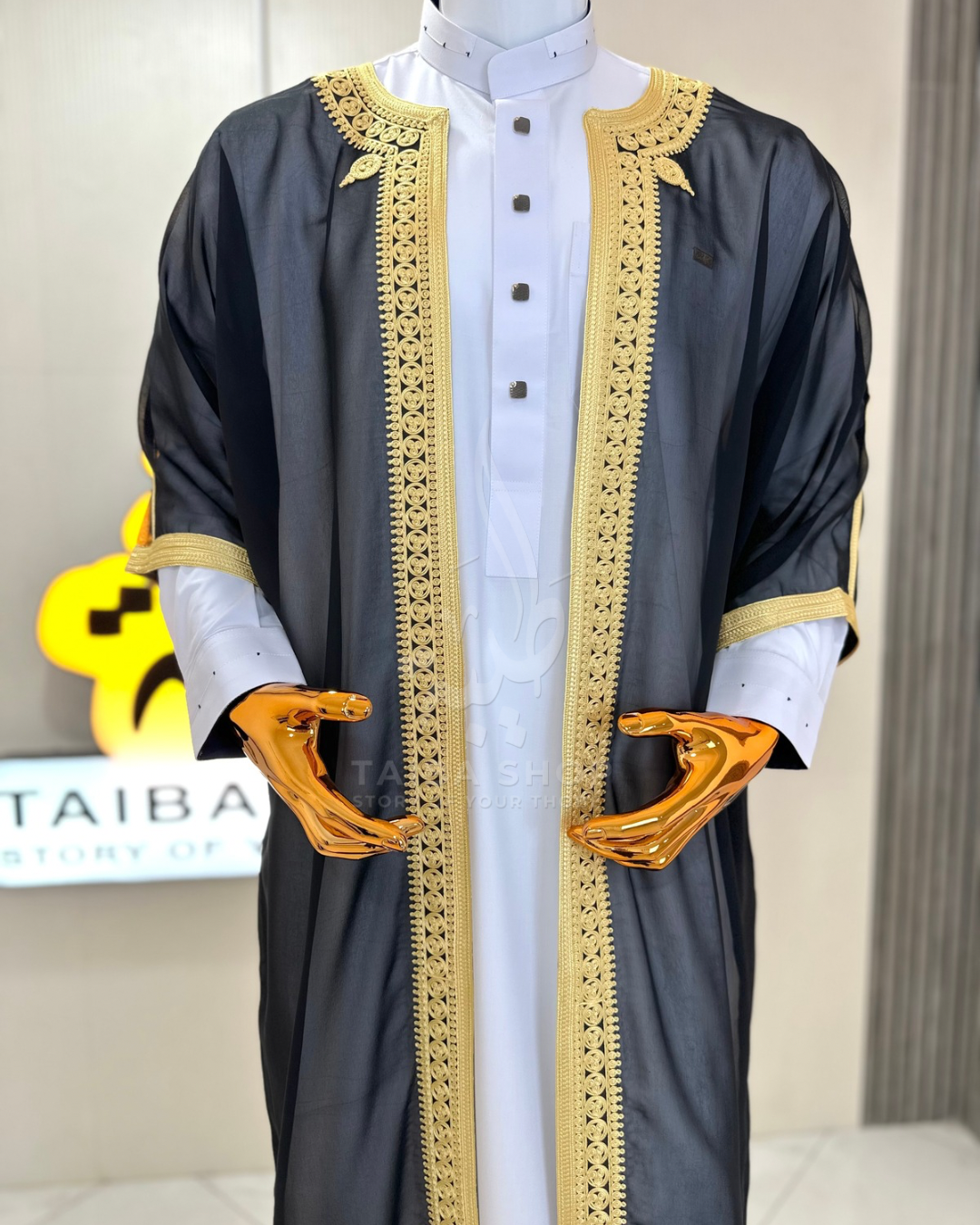 ENSEMBLE QATARI+RIDAA Noir | طقم مناسبات قميص+رداء