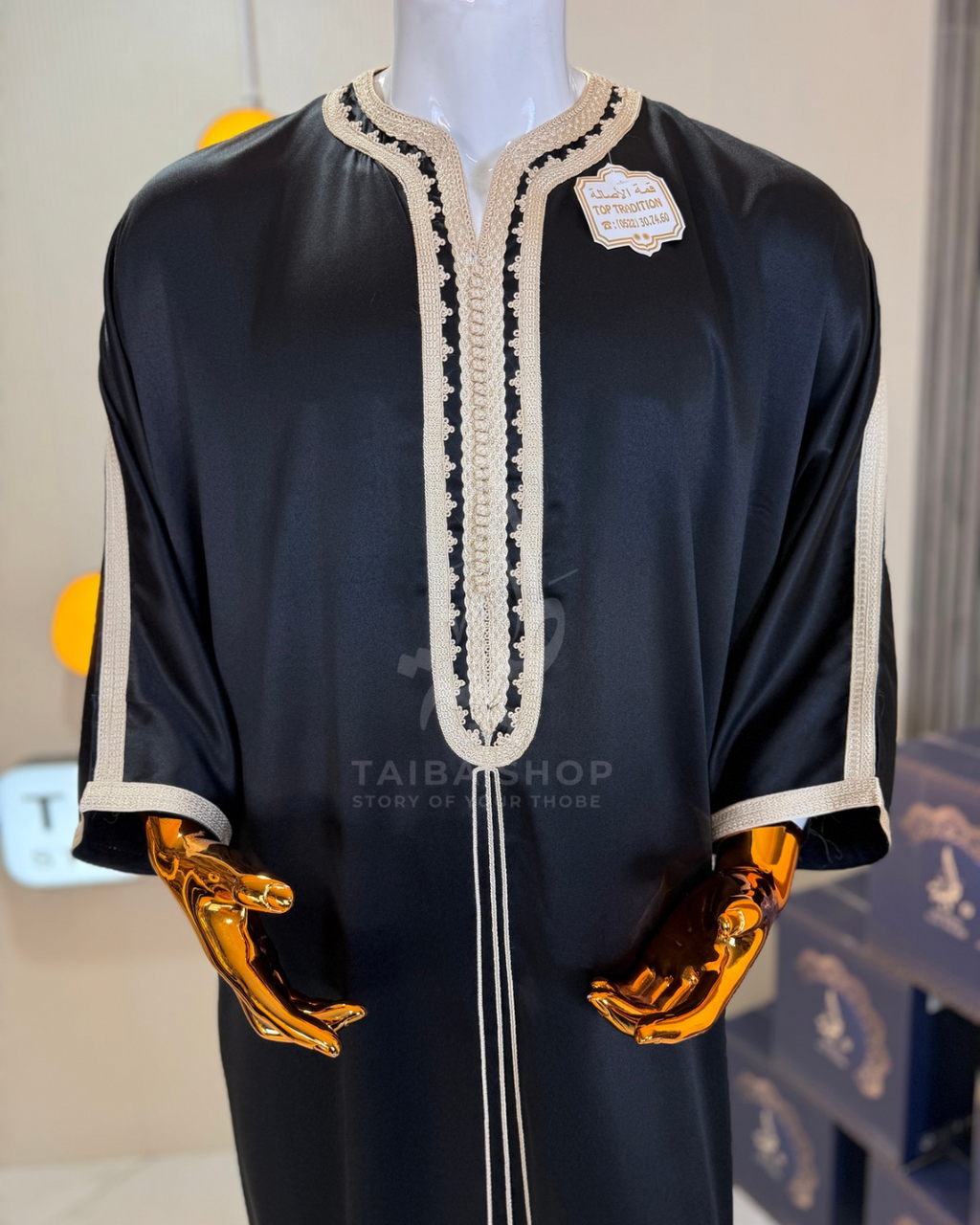 GANDOURA NOIR SatinxCoton كندورة قمة الأصالة