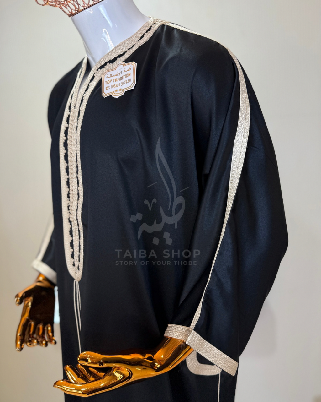 GANDOURA NOIR SatinxCoton كندورة قمة الأصالة